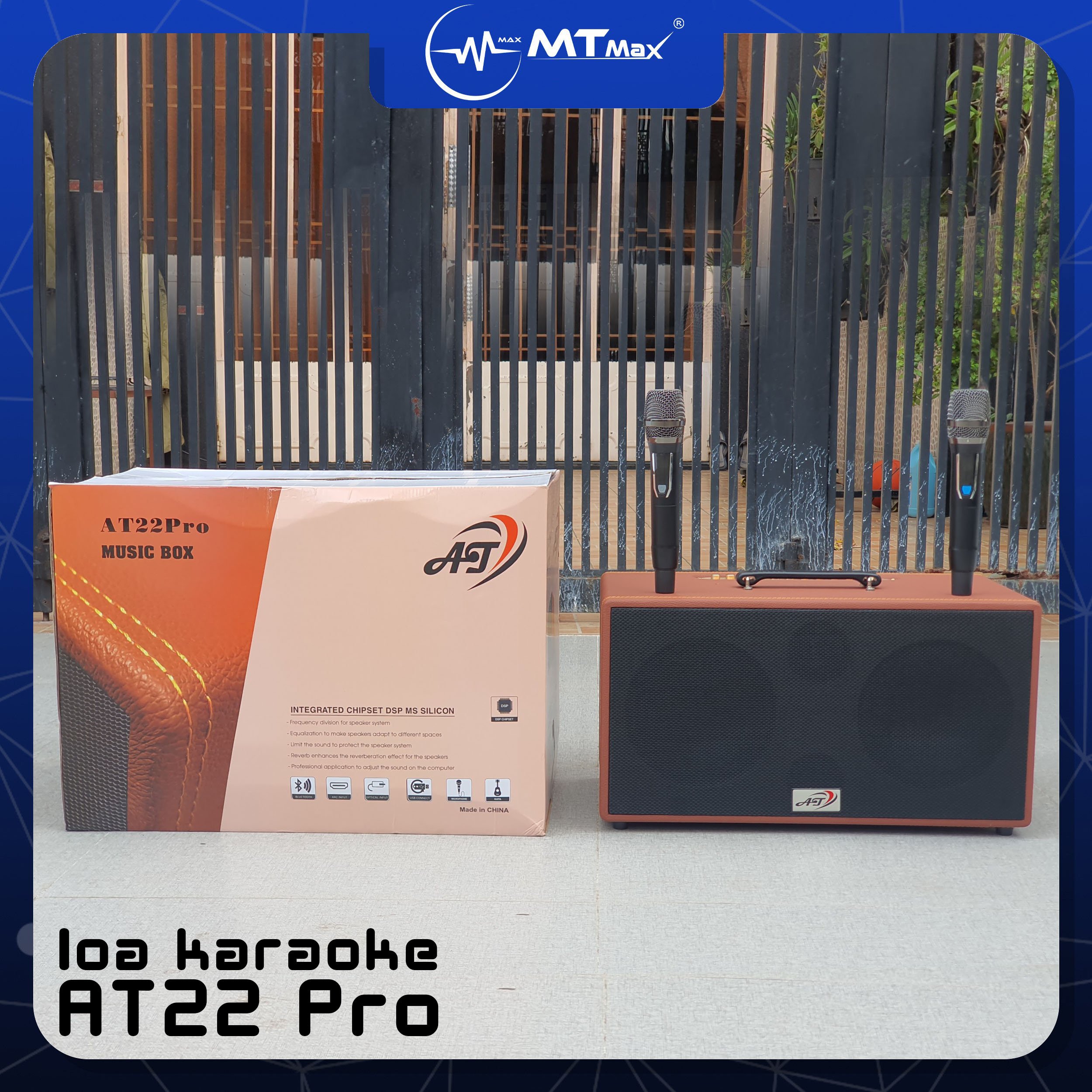Loa karaoke di động AT22 pro 2 bass full 2 tấc + 1 treble Hifi + 1 loa trung, công suất mạnh mẽ kèm 2 micro không dây bảo hành 12 tháng