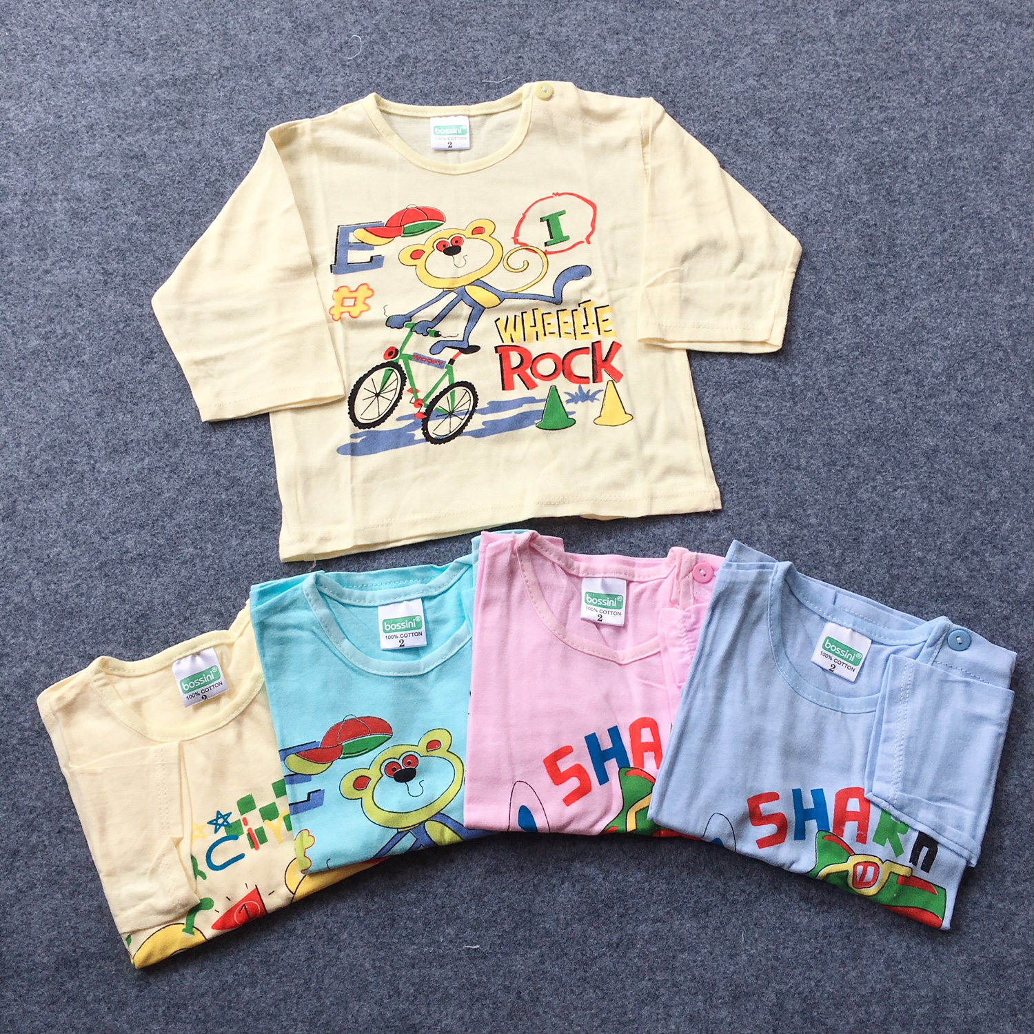 Set 5 áo sơ sinh màu dài tay nút cài vai