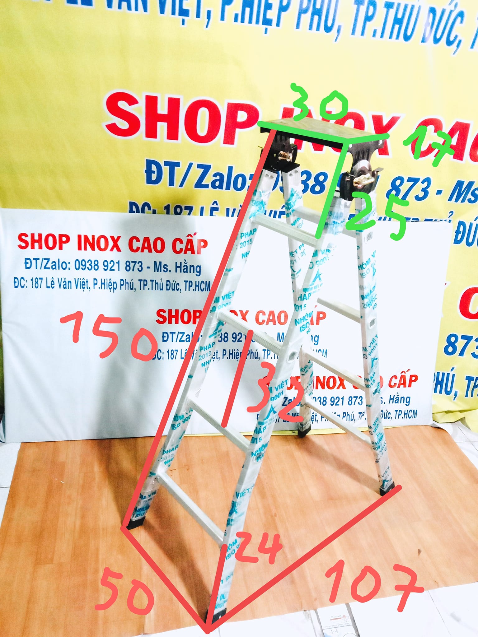 Thang nhôm chữ a cao 1,5m - mã: thh15t
