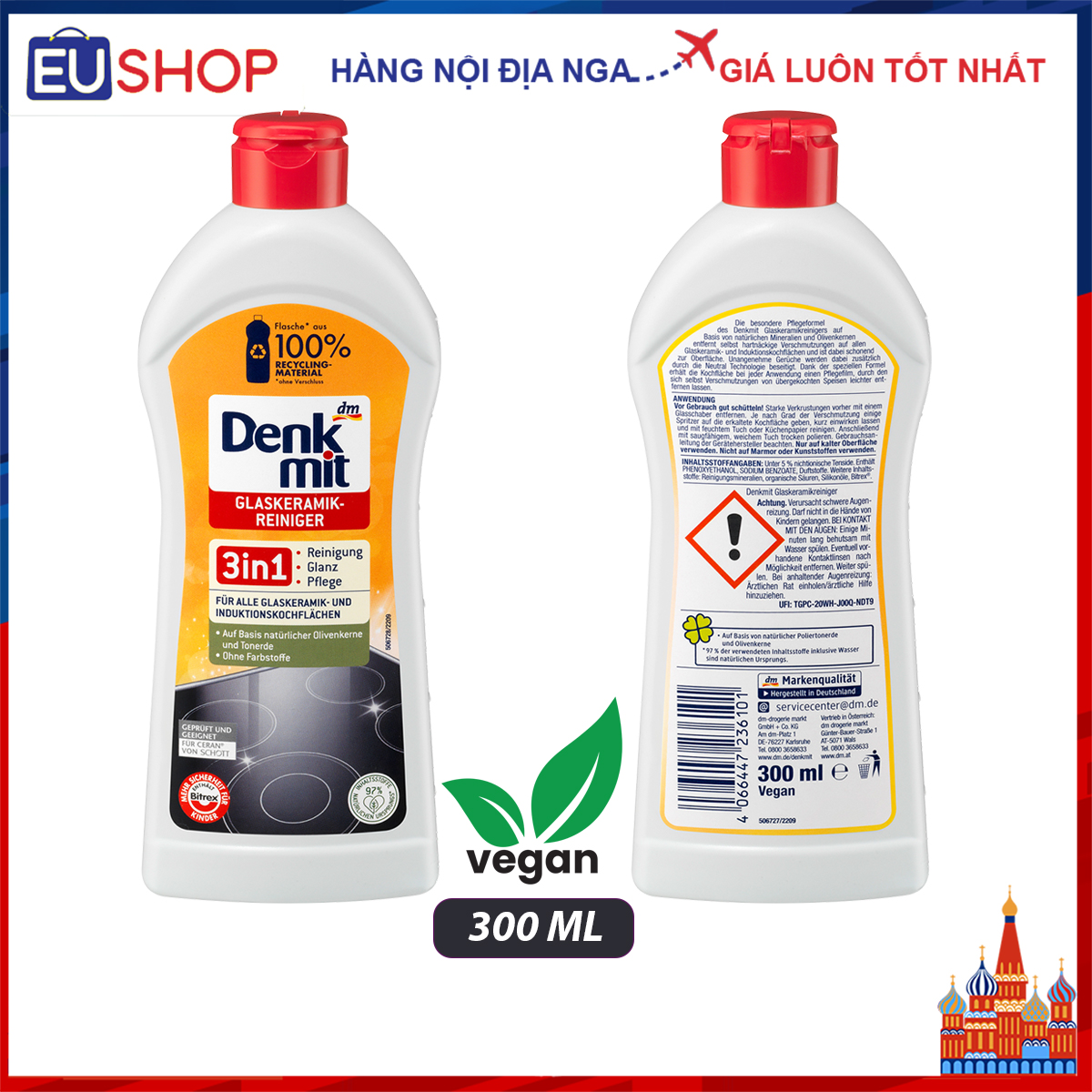 Nước lau bếp từ, bếp gas và đồ inox Denkmit 3in1, chai 300ml