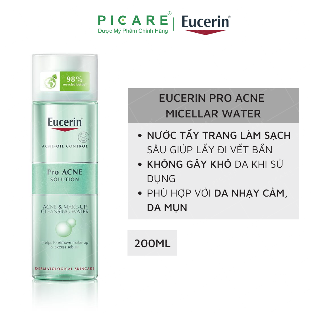 [GIẢM 20K ĐƠN 399K] Nước Tẩy Trang Dành Cho Da Mụn Eucerin Pro Acne Make Up Cleansing Water 200ml