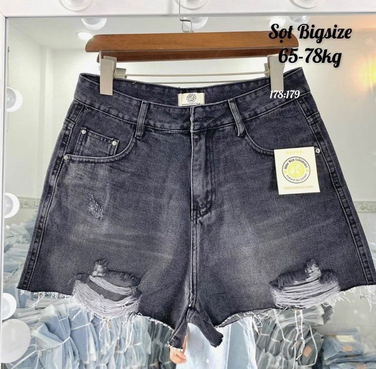 [Bigsize] Quần sọt jean nữ mẫu rách màu xám hàng size lớn tua lai dành cho bạn gái từ 70 đến 85kg