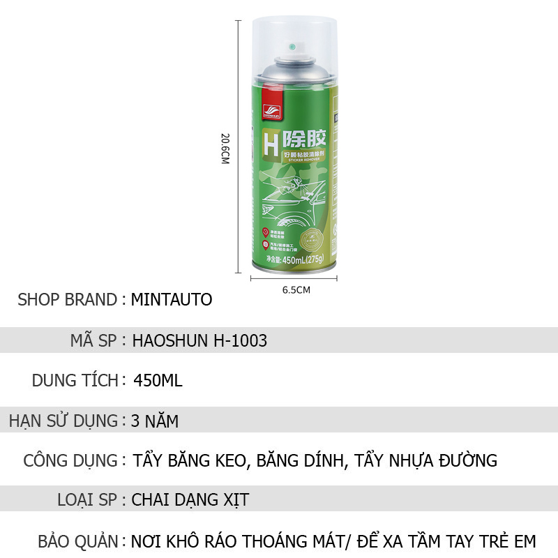 Chai Xịt Tẩy Băng Dính Nhanh Sạch Hiệu Quả HaoShun H-1003 Dung Tích 450ml