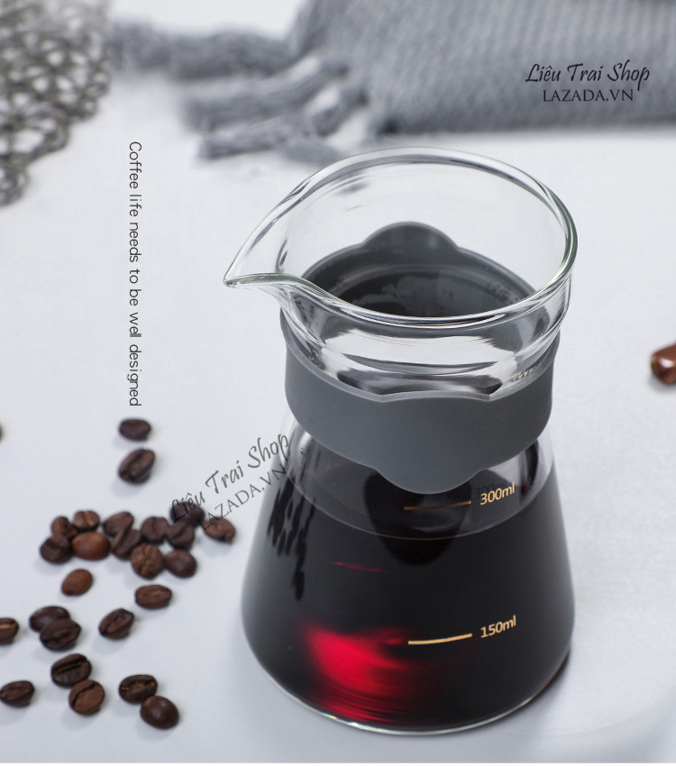 Bộ bình và phễu v60 pha cà phê cafe Pour over brew drip ba màu