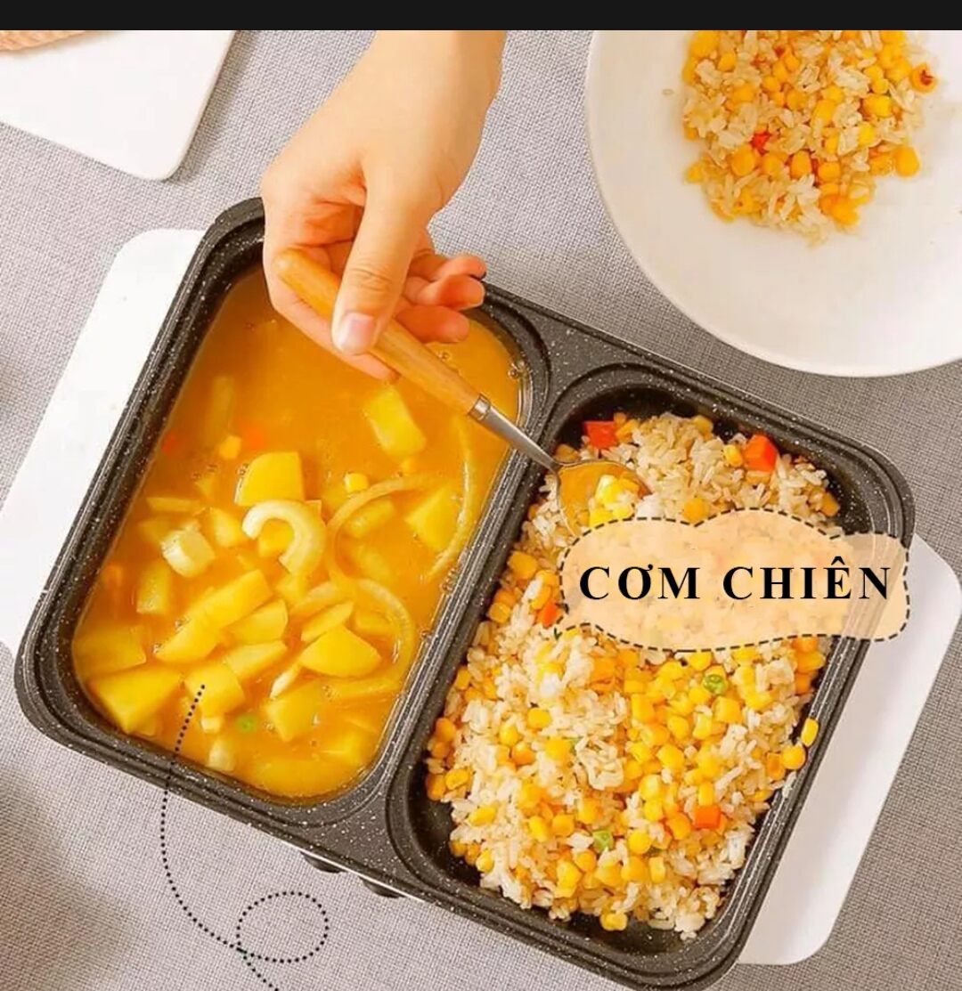 Bếp Điện Nồi Lẩu Nướng 2in1 Màu Hồng Hàn Quốc Siêu Chống Dính Đa Năng Cao Cấp Chiên Nấu 2 Ngăn, có 2 mức nhiệt độ thấp cao siêu tiện lợi,bảo hành 12 tháng Gala Store