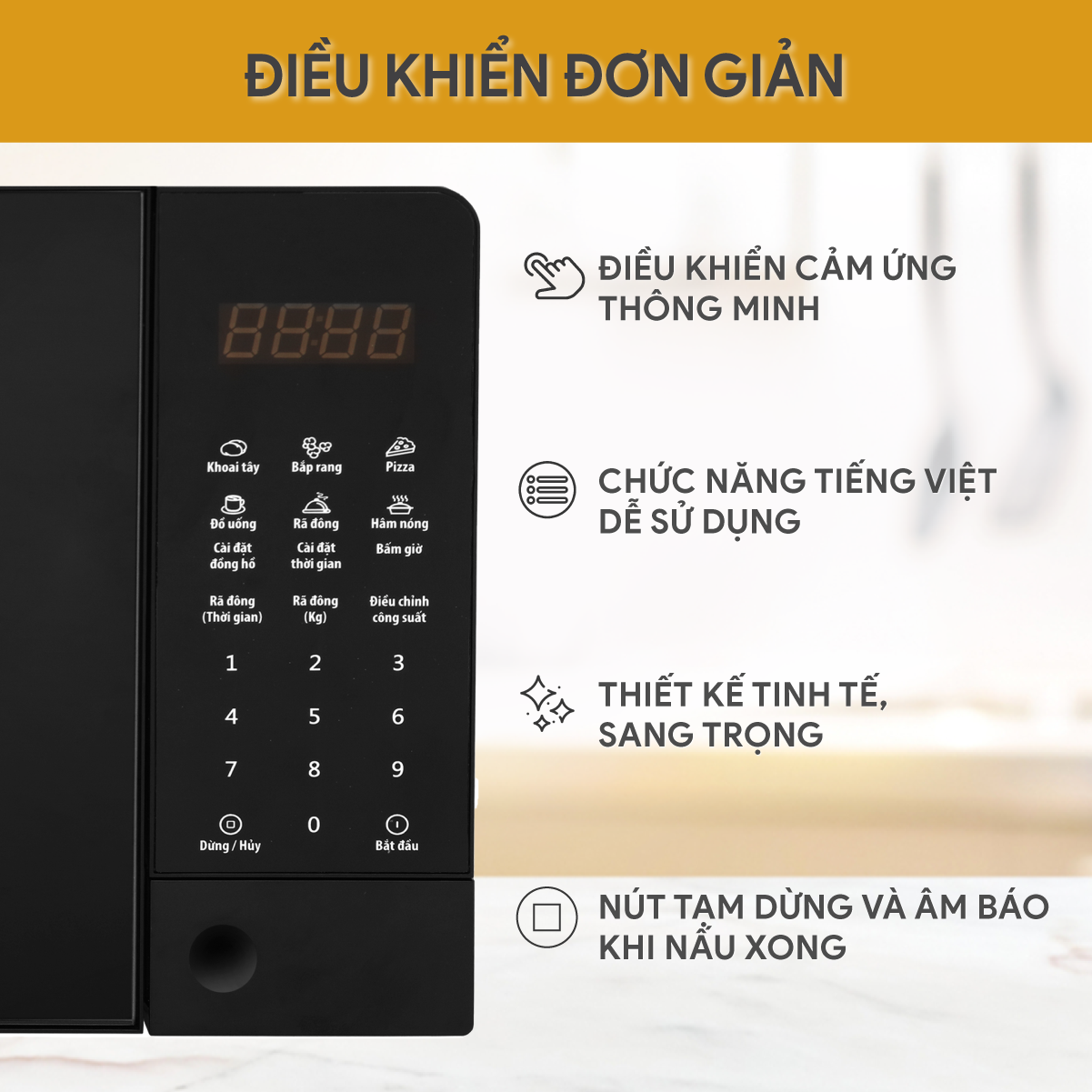 Lò Vi Sóng Điện Tử BlueStone MOB-7815 - Dung tích 20L - Công suất 1100W - Bảng điều khiển điện tử-  8 chế độ nấu - Bảo hành 2 năm - Hàng chính hãng
