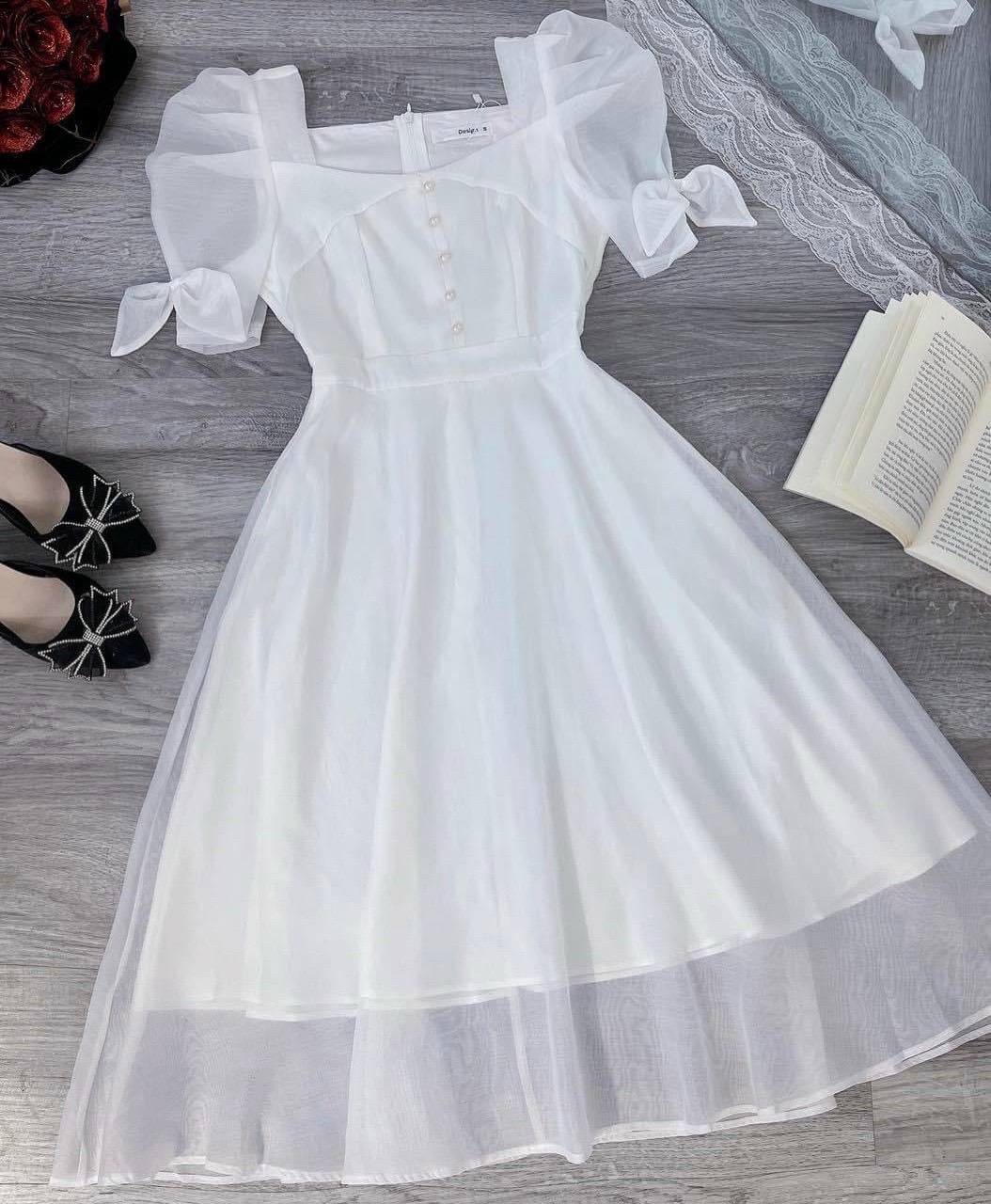 HOÀN TIỀN 15% - Đầm voan nữ hai lớp mặc dự tiệc đầm tiểu thư tay phồng váy xòe bồng maxi dáng dài đầm trắng đi đám cưới váy cô dâu đơn giản