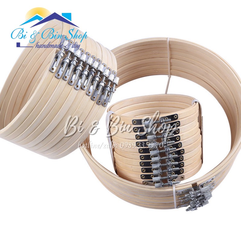 Khung Thêu Tròn Cầm Tay Dùng Căn Vải Thêu Tay, Đính Cườm Bằng Gỗ Tre Thiên Nhiên