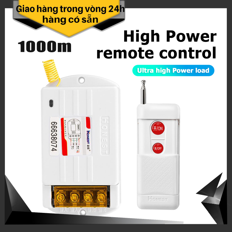 Bộ công tắc điều khiển từ xa 1000M Honest (30A/220V) - nút đỏ - Công tắc điều khiển từ xa chuyên dụng để bật tắt các thiết bị đòi hỏi công suất lớn hoặc cường độ dòng khởi động lớn