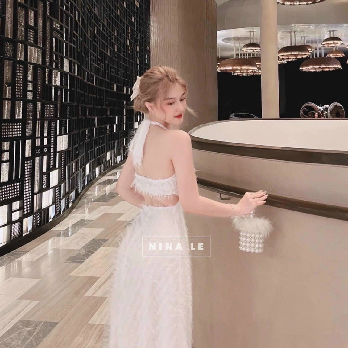 Đầm lông vũ dự tiệc có mút, đầm cổ yếm hở lưng sang chảnh, đầm maxi hở lưng, váy đi tiệc cổ yếm kèm ảnh thật chât vải, đầm cột dây cổ ôm, đầm ôm tôn dáng, váy suông vải lông vũ