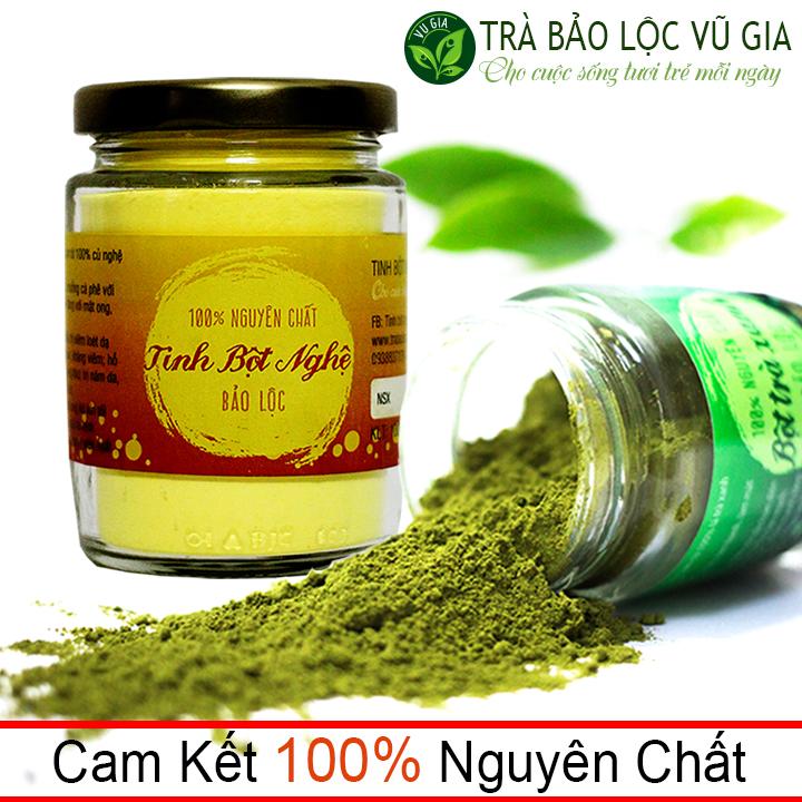 Combo Tinh Bột Nghệ + Bột Trà Xanh - Nguyên Chất Vũ Gia (100g/hũ) - Đắp mặt dưỡng da, tẩy tế bào chết, xóa mờ thâm nám tàn nhang hiệu quả - Đã được kiểm nghiệm y tế