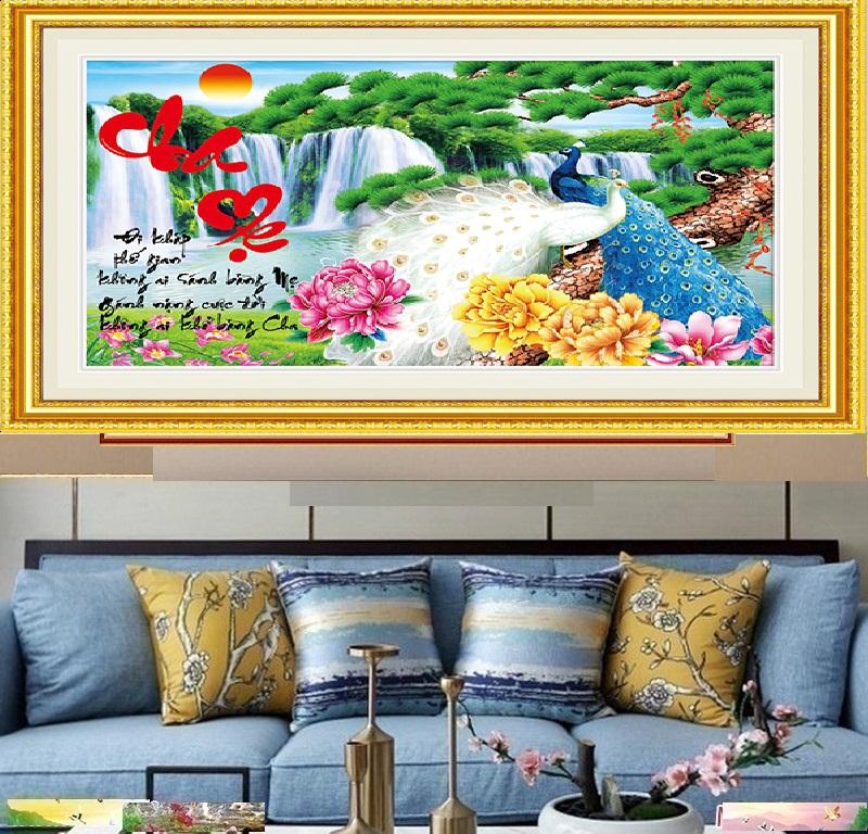 Tranh đính đá cao cấp lavender cha mẹ lv076 kích thước 75 x 50cm
