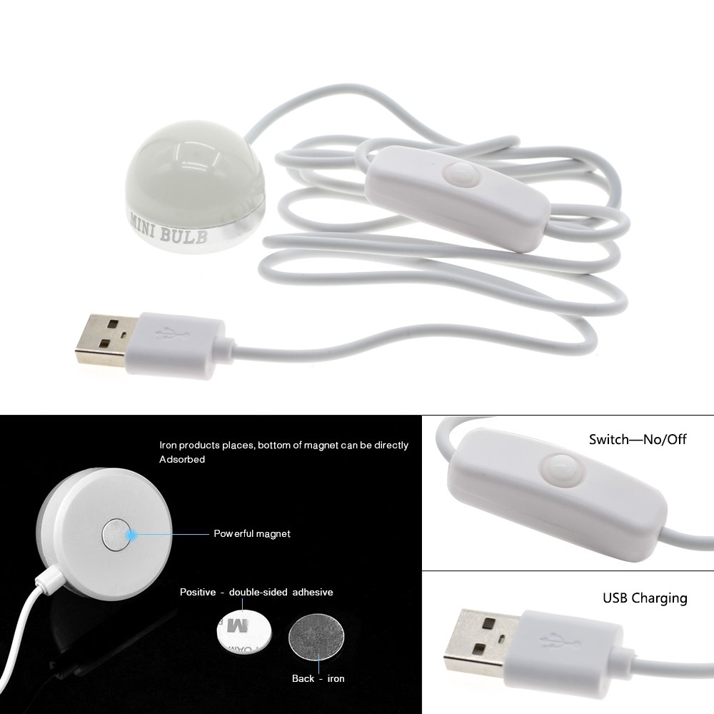 Mini LED Bulb 2W 5V USB Night Light Reading Lamp with Switch Desk Table Lamp Books Lights