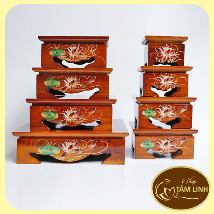 Đôn Gỗ Vuông Hoa Sen Đặt Tượng Thờ _ Nhiều Cỡ