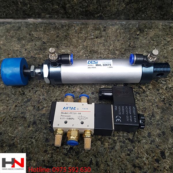 Combo bộ xi lanh và van điện từ kẹp phôi nhôm