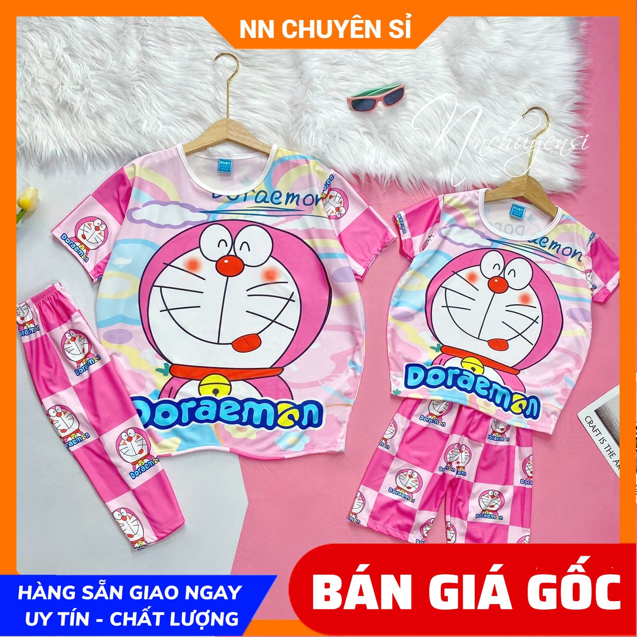 Đồ bộ thun quần lửng mẹ và bé size đến 70kg chất thun mêm mát in hình hoạt hình doremon gấu dâu chibi dễ thương 🛑 đồ bộ hoạt hình quần lửng dbrbl