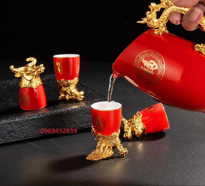 Bộ Ly Gốm 12 con giáp mạ vàng