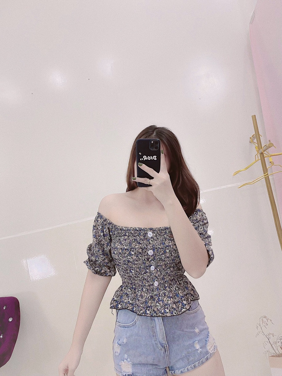 Áo voan hoa nhún phối nút trước dễ thương TTSA0460