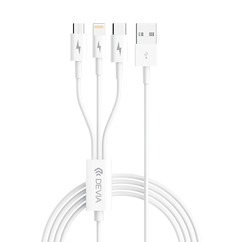 Cáp 3 đầu Devia Smart Series 3 In 1 Micro, Type-C, Lightning - Màu trắng