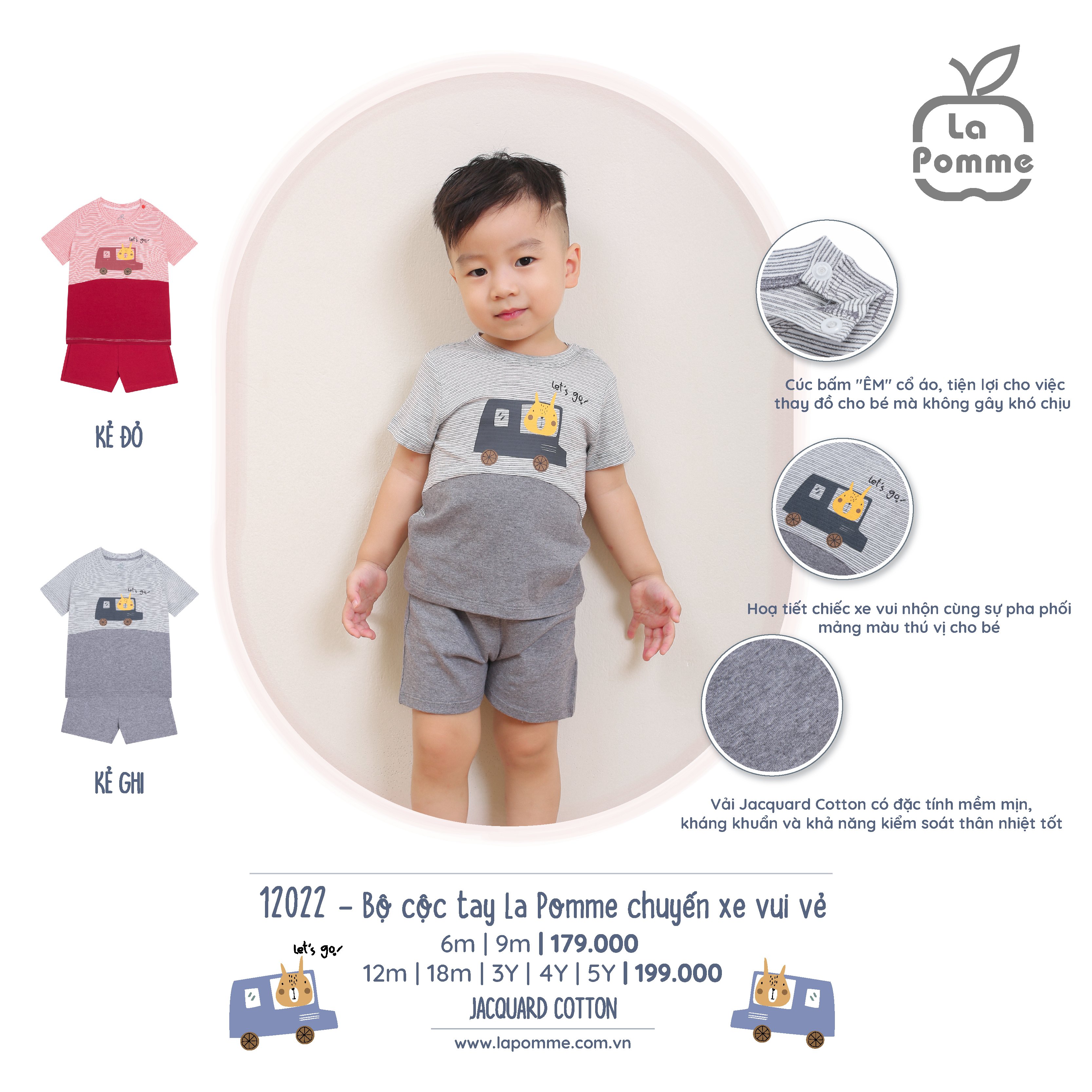 Bộ cộc tay Lapomme sợi tre cho bé 9m - 5Y