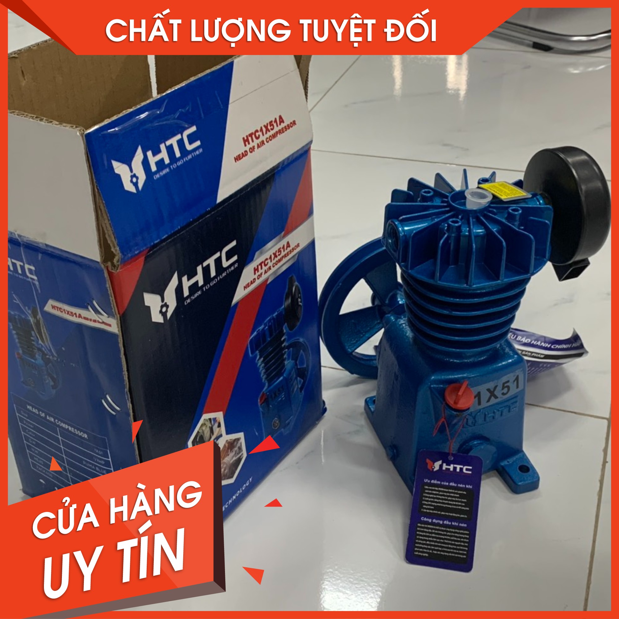 Đầu nén khí 1 piston 51mm cs 1/2hp,màu xanh puma,hiệu htc htc1x51a