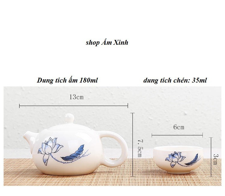 Bộ ấm chén pha trà bằng sứ trắng cao cấp