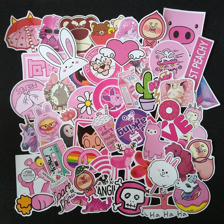 Bộ Sticker dán cao cấp chủ đề HÌNH MÀU HỒNG - Dùng dán Xe, dán mũ bảo hiểm, dán Laptop…