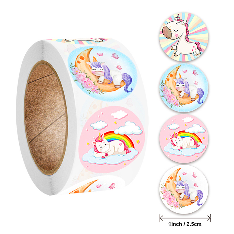 Sticker khen thưởng cho bé, cuộn 500 sticker Unicorn với nhiều họa tiết đáng yêu cho bé trang trí tập sách và góc học tập Baby-S – SST014