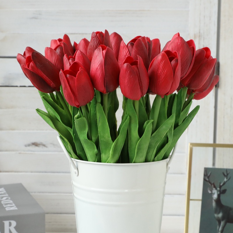 Bó 10 cành hoa tulip giống ( 10 cành hoa tuylip giả -lá xoăn -loại 1) 32cm