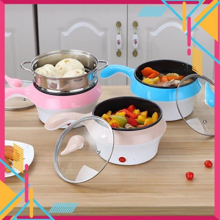 Nồi Lẩu Mini Điện Đa Năng Chống Dính Tặng Giá Hấp