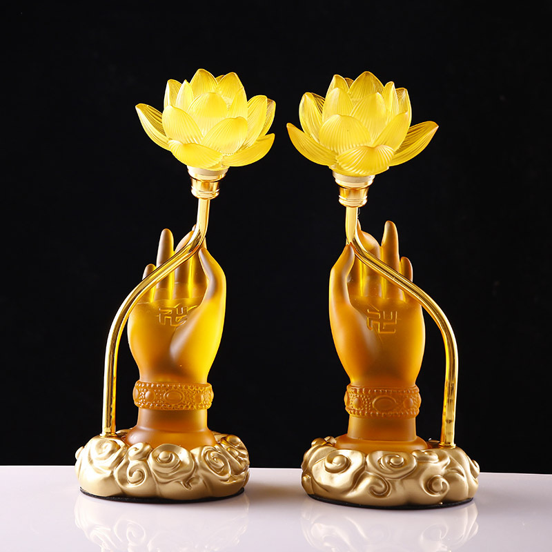 Đèn thờ bàn tay phật cầm hoa sen lưu ly