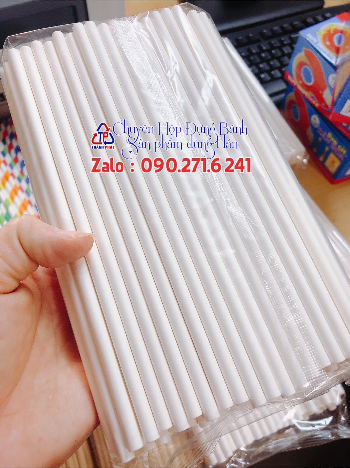 100 ống hút giấy phi 6 dài 20cm