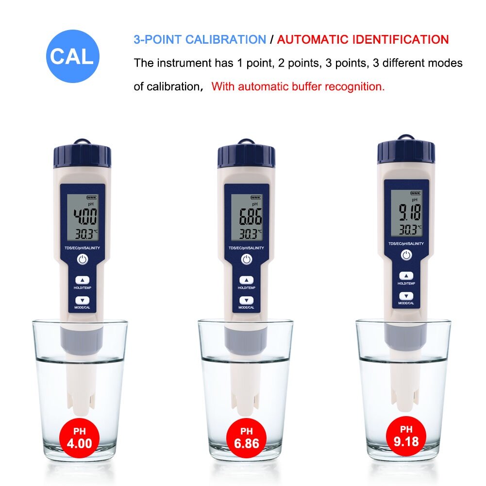 Bút Kiểm Tra Độ PH/TDS/EC/Độ Mặn/Nhiệt Độ Máy Kiểm Tra Chất Lượng Nước Đa Năng Cho Tính Axit Và Kiềm - TOYCITY