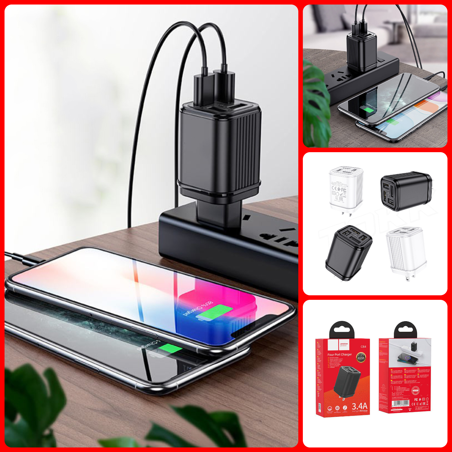 [HCM]Củ sạc 4 cổng USB 3.4A HOCO C84