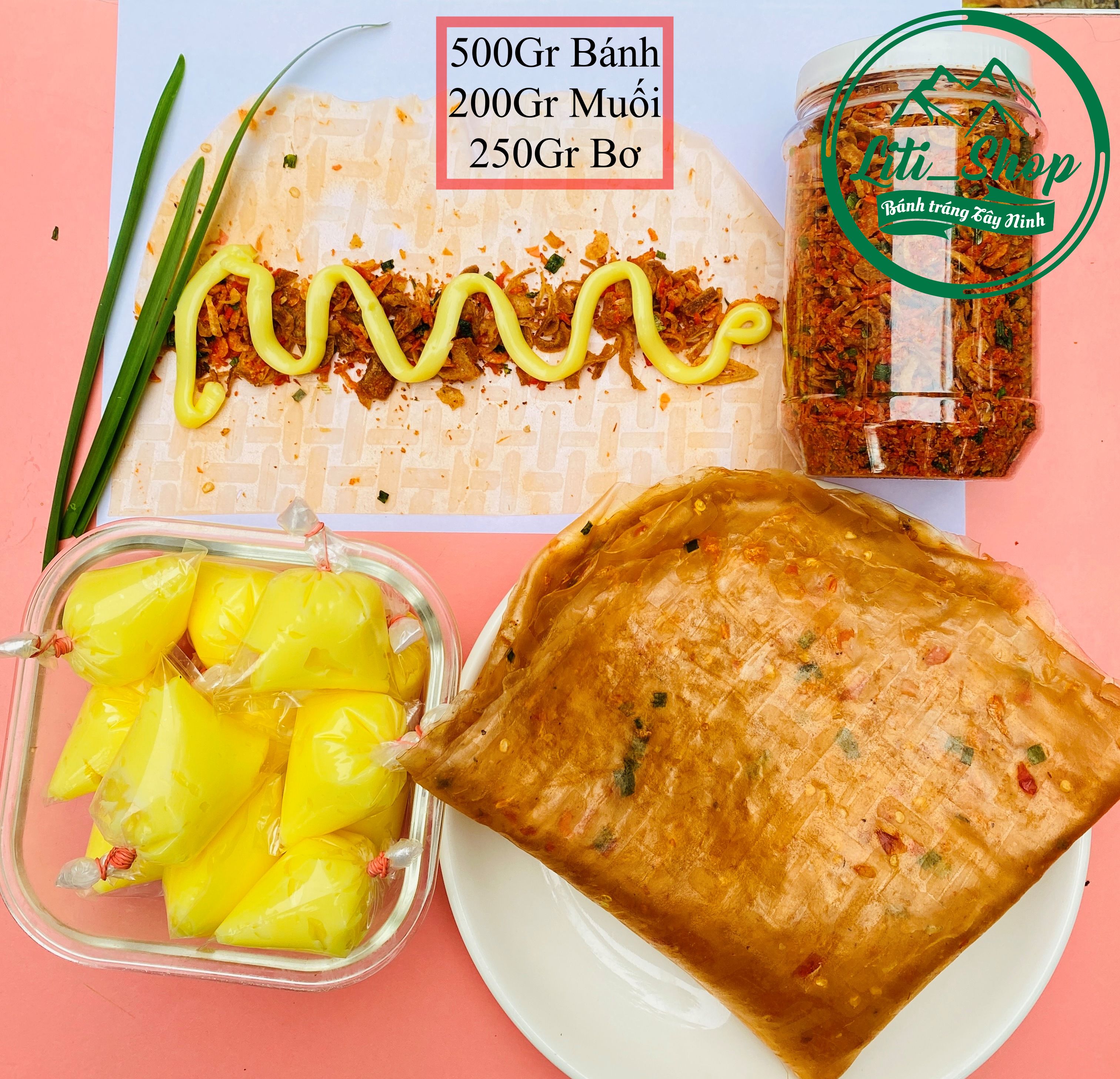 [ĐỒ ĂN VẶT] - Combo Bánh Tráng Dẻo tôm (500gr) - Hành ruốc (200gr) - Bơ vàng (250gr)