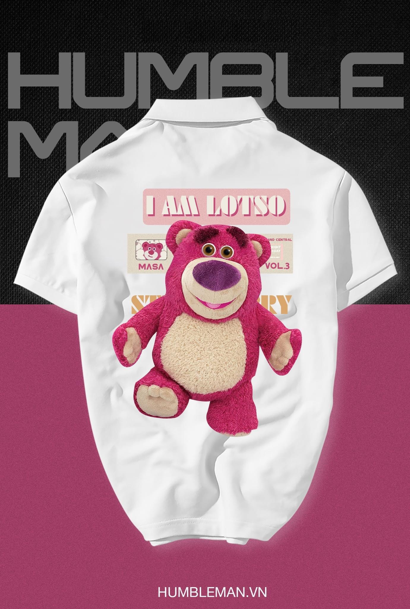 Áo thun polo nam nữ gấu hồng lotso