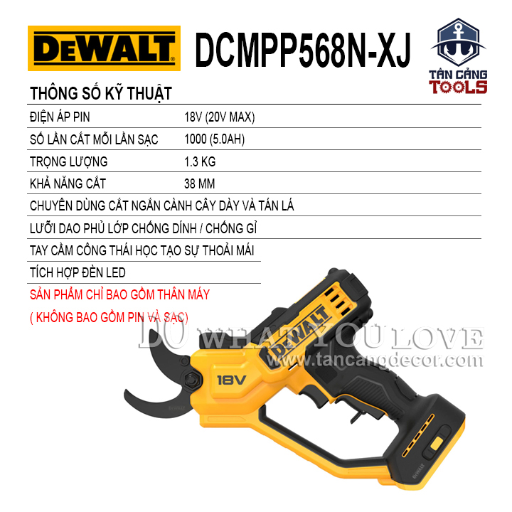 Máy Cắt Cành Dùng Pin DeWalt 18V DCMPP568N-XJ ( Thân Máy )