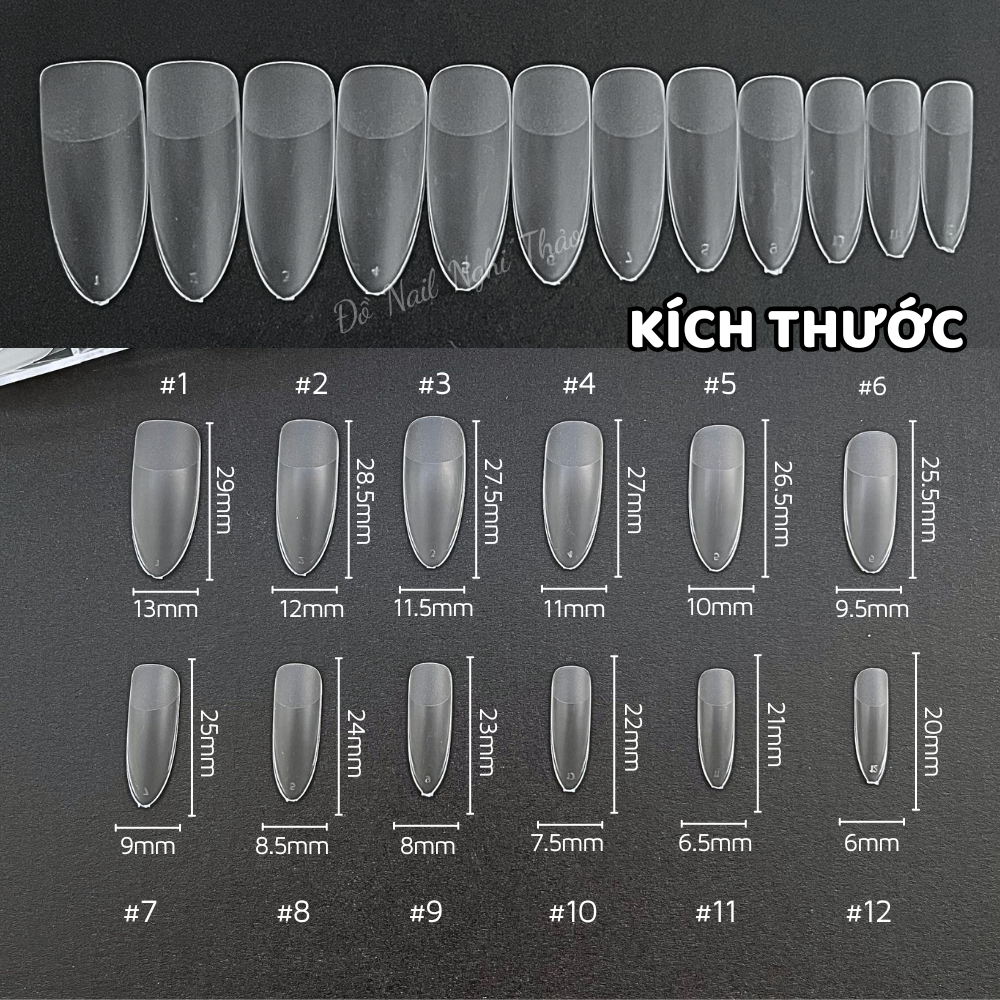 Móng úp tay nhám form hạt gạo hộp 240 móng