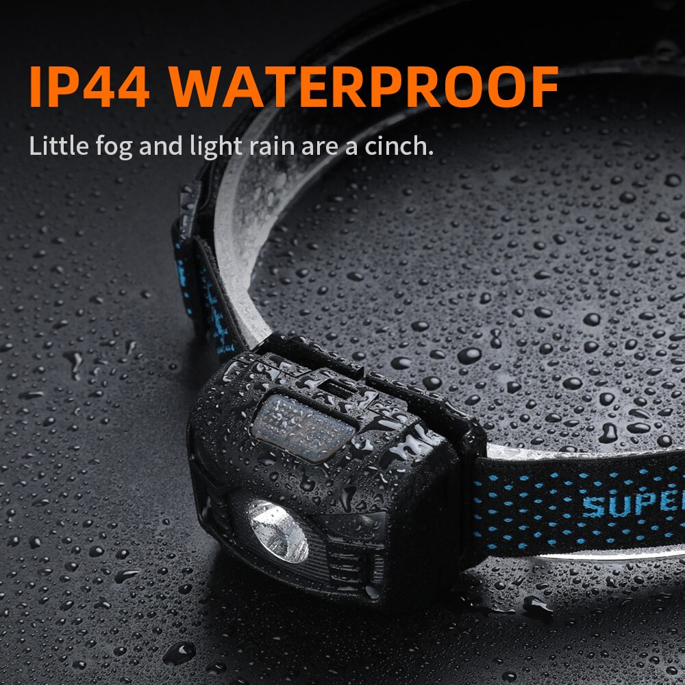SUPERFIRE HL06-A LED Headlamp Motion Sensor Head Light Use AAA Battery Headlamp Waterproof for Camping Hiking, Red Light