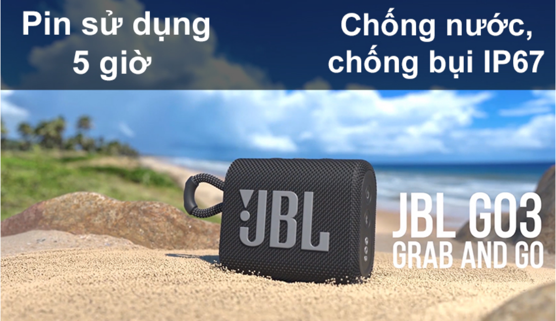 Loa Di Động Cầm Tay JBL GO 3 , Loa Nghe Nhạc Công Suất Lớn, Loa Bluetooth Bass Mạnh, Kháng Nước và Bụi IP67, Công Nghệ JBL Pro Sound, Kiểu Dáng Di Động, Kết Nối Bluetooth 5.1 - HARRY MALL