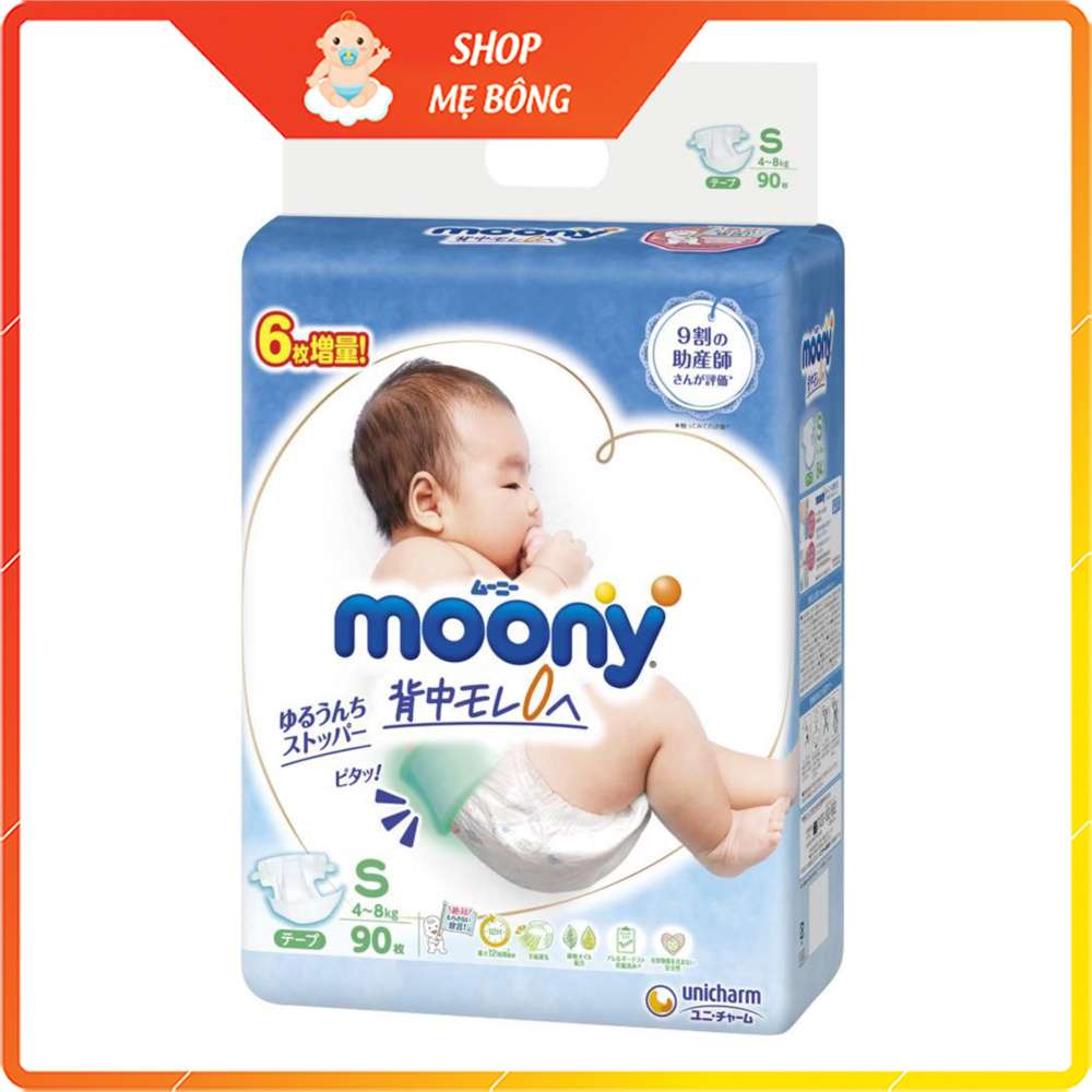 [CỘNG 6 MIẾNG] Tã dán Moony cao cấp NB96/S90/M68 - Nhập khẩu từ Nhật Bản