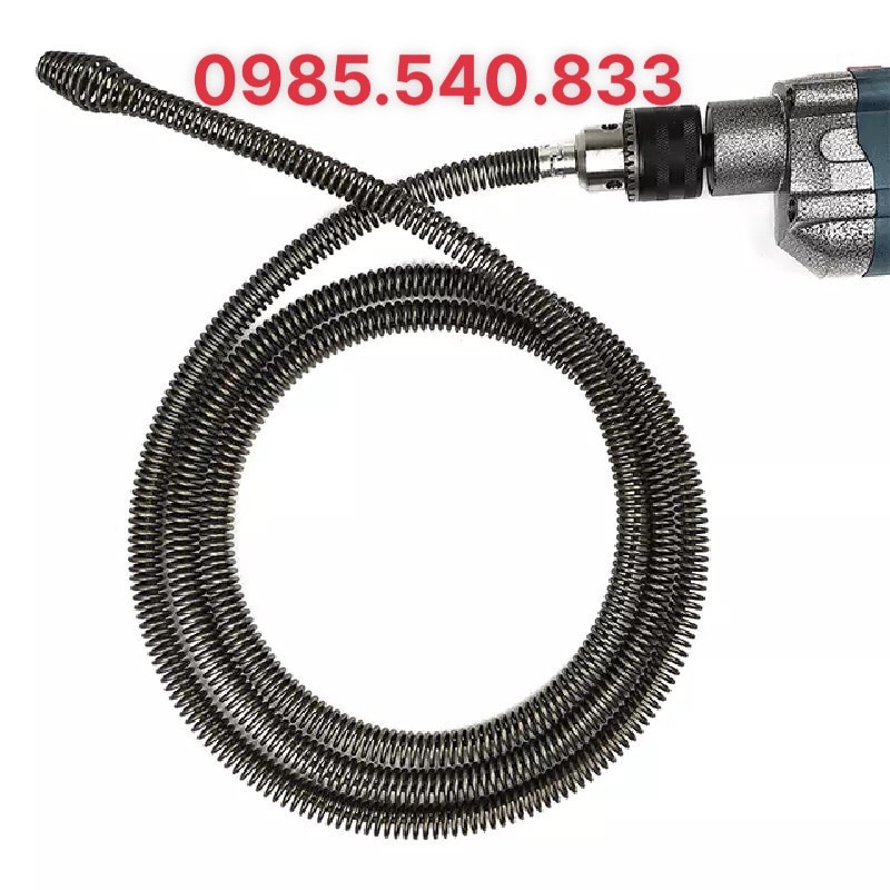 Dây thông tắc cống dùng cho máy khoan ( 3M dây + 6 đầu thông + 1 đầu kết nối máy khoan )
