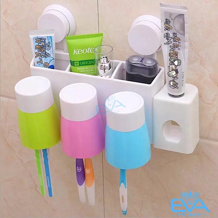 [HCM]Bộ Nhả Kem Đánh Răng Tự Động Hút Chân Không Kèm 3 Ly