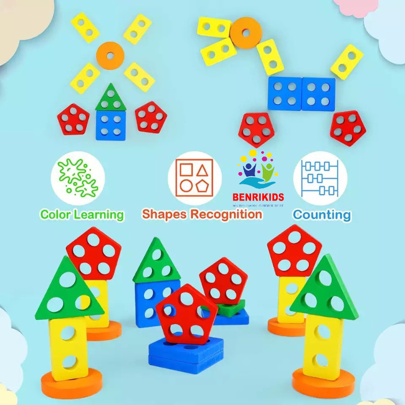 Đồ child intelligent toy set reverse image oblique piles develop logical thinking for children from 1 year old, natural wood material durable beautiful