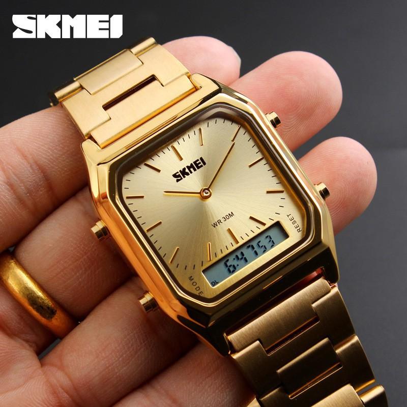 Đồng hồ thời trang nam skmei 1220 mặt vuông 2 kim & điện tử sang trọng spk49