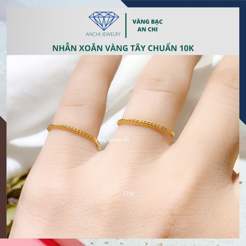 Nhẫn nữ vàng tây thân xoắn phong cách basic đeo được nhiều kiểu rất đẹp, có hóa đơn bảo hành tiệm,Vàng bạc an chi