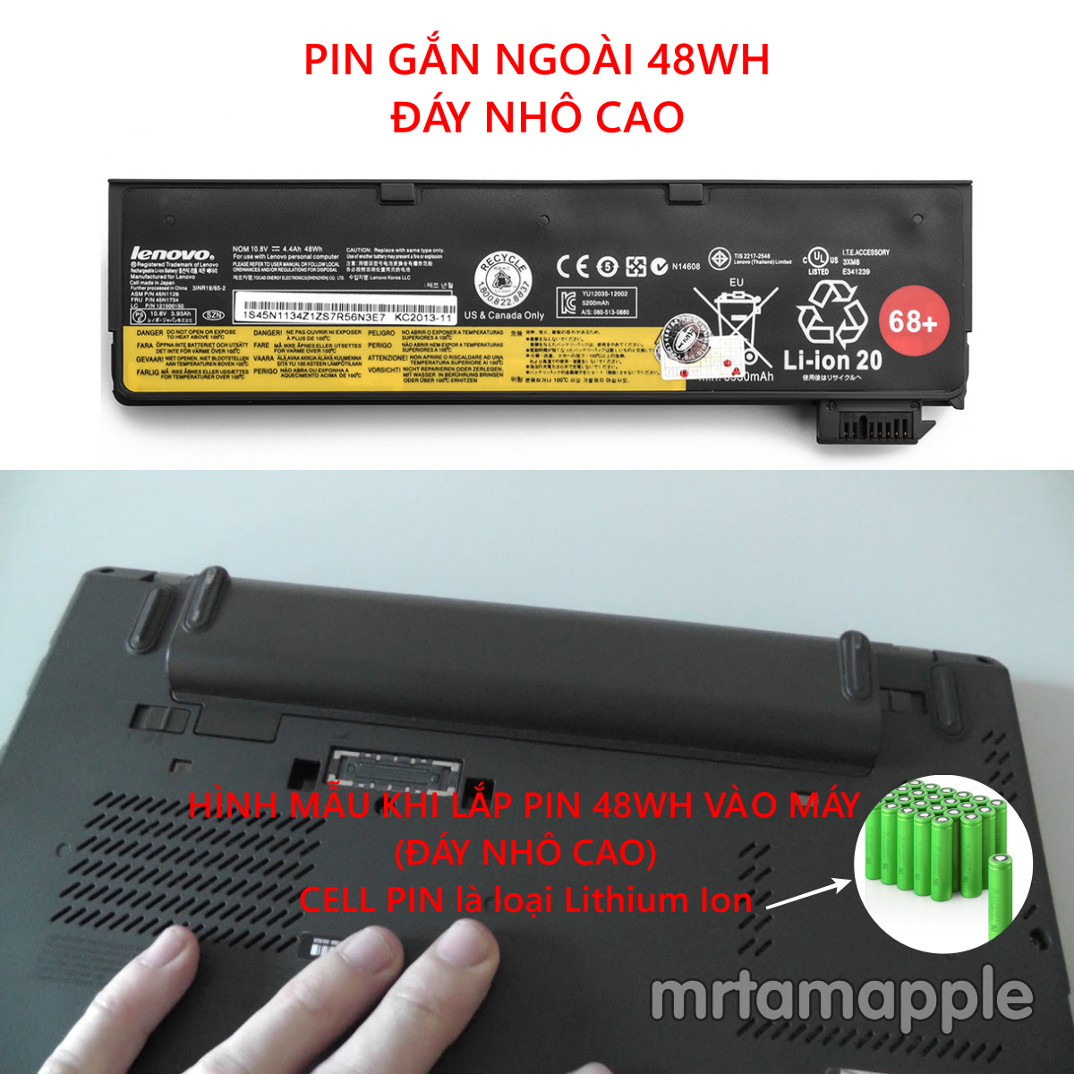 PIN LAPTOP LENOVO X240 (45N1126 /GẮN NGOÀI) (45N1112 /GẮN TRONG) 24WH (ZIN) - 3 CELL dành cho Thinkpad T440 T440s T450