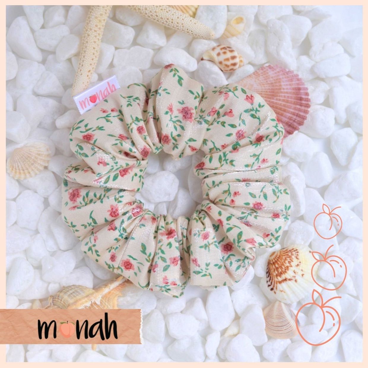 [HCM]Dây buộc tóc cột tóc scrunchie trắng hoa nhí lụa cao cấp