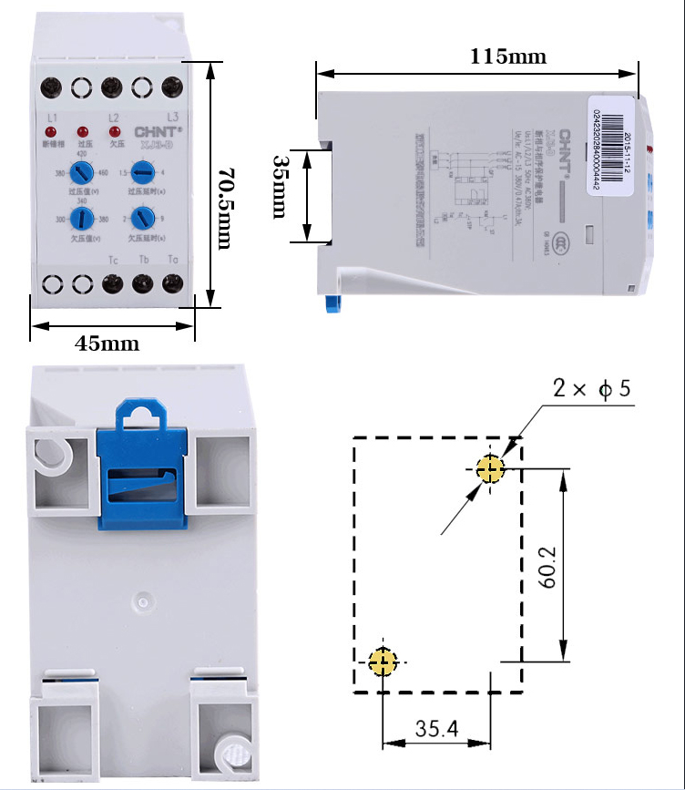 Bộ bảo vệ chống mất pha , lệnh pha đảo pha Chint XJ3D / 380VAC