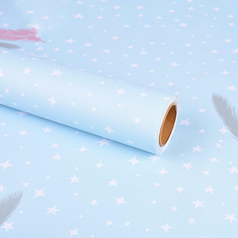 Cuộn 5m decal giấy dán tường - lông vũ xanh hp001